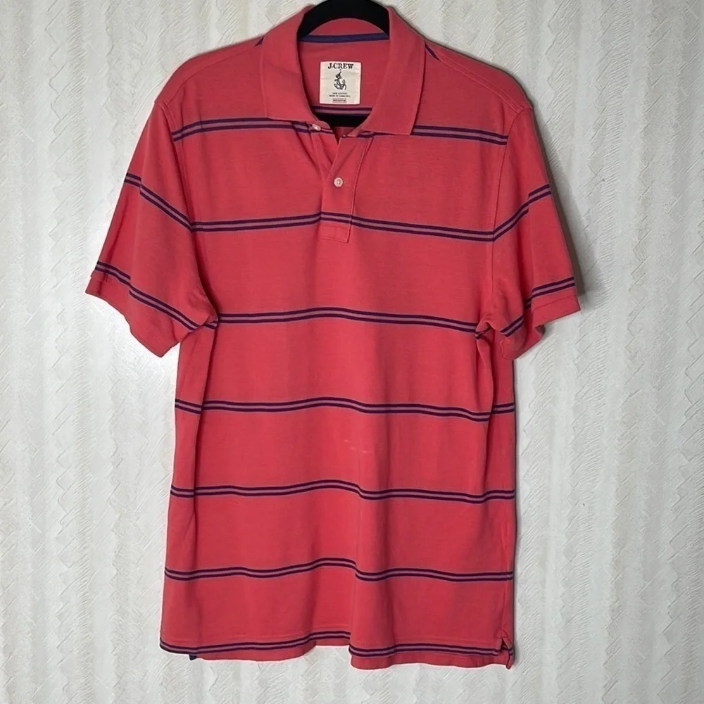 ❤️ J. CREW Salmon and Blue Striped Outdoor Polo Size M